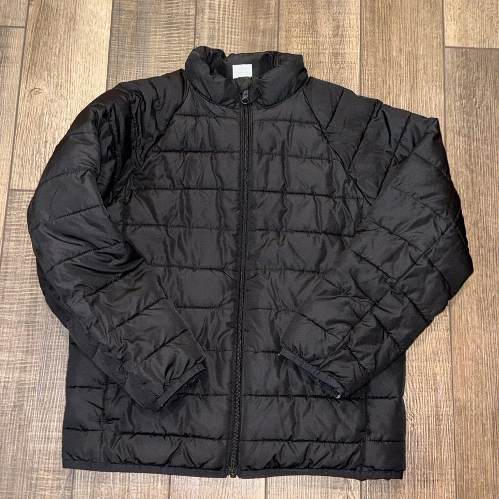 Wonder Nation Boys Black Puffer Jacket Full Zip Quilted Coat Size L 10-12